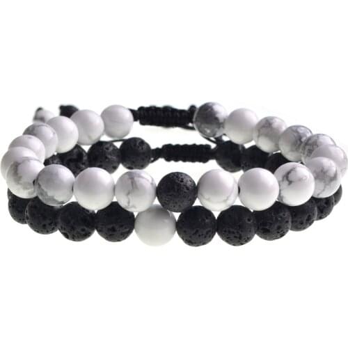 Distance Bracelet Couple Adjustable Beaded With Howlite Lava Friendship Relationship He And Her Essential Oils