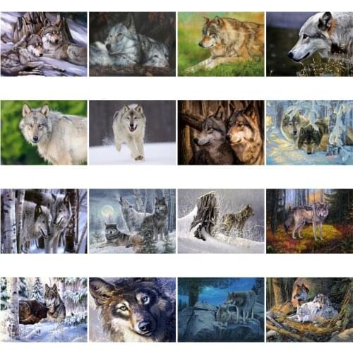 Diy 5D Diamond Embroidery Mosaic Paintings Snow Wolf Pictures Wall Art Rhinestone Animals Scenery Posters Prints Home Decoration
