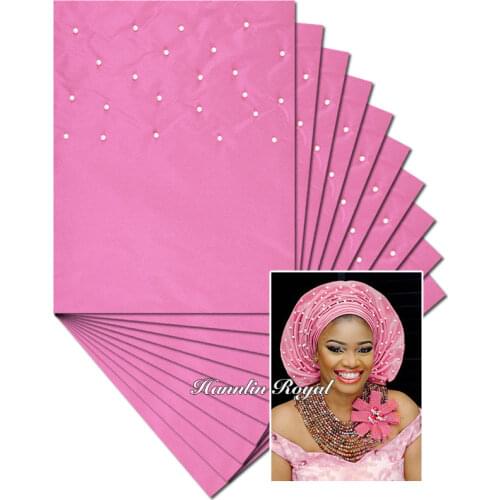 Plain Pink 10 packs 20 pieces Beaded African sego headtie head tie gele Headscarf Headgele with lots of beads free shipping DHL
