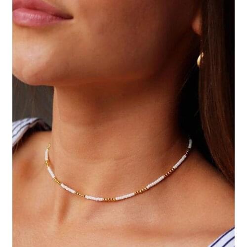 Dainty Beaded Choker Seed Bead Choker White and Gold Choker Gold Beads Seed Beads Gold Necklace White Choke