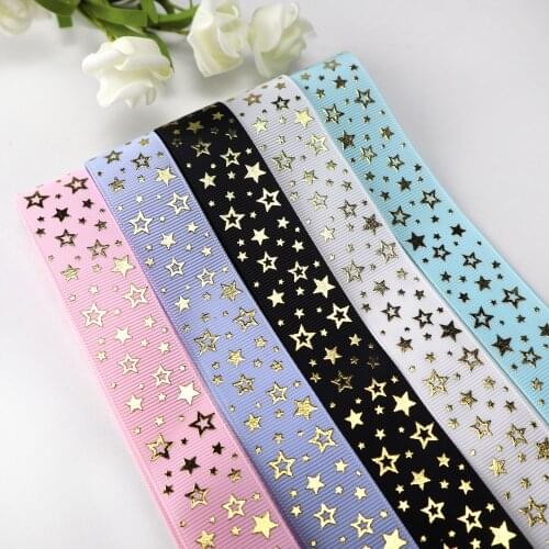 Spring Series dots pattern gold foil printed grosgrain ribbon in stock