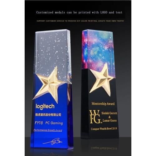 New five-pointed star creative medal making crystal trophy custom made annual meeting staff honor authorization card lettering