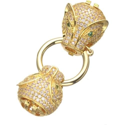 Copper Double Leopard Head Lock Spring Clasps Micro Pave Zircon Beads Metal End Clasps For Jewelry Connectors CHFC19