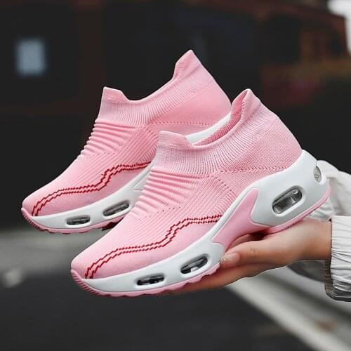 Fashion Women Casual Flying Woven Shoes Plus Size 7 Color Socks Womens Shoes Air Cushion Sports Casual Shoes Slip-On Sneakers