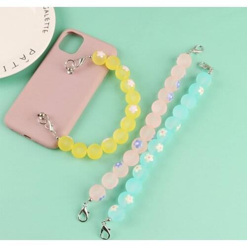 Creative Candy Color Ball Flower Keychain Cute Acrylic Bead Fitting Accessories DIY Phone Bag Pendant Chains Gifts