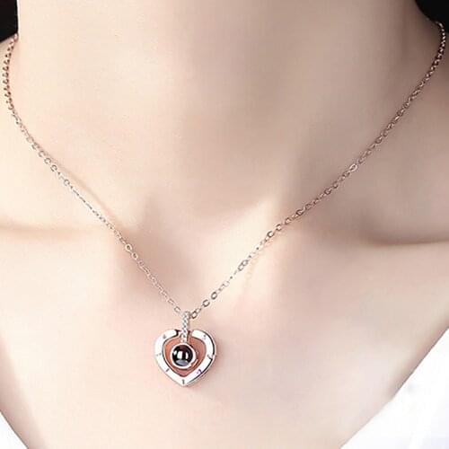 Light And Shadow Projection "I Love You" In 100 Languages Nano Micro-Engraving Chain Necklace Pendant Aesthetic Fashion Popular