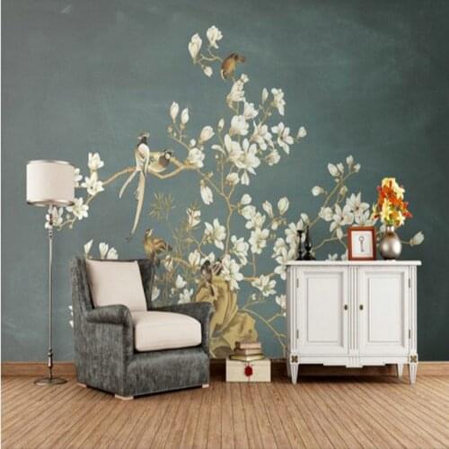 Drop Shipping Photo Wallpaper 3D Stereo Modern Chinese Hand Painted Tricks Flower Bird TV Sofa Background Mural Wallpaper