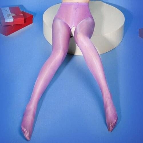 Sexy Oil Shiny Pantyhose Women High Waist Crotchless Stockings Open Crotch Sex Tights Sexy Lingerie Transparent Nylon Stockings