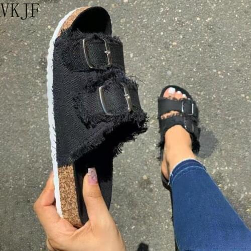 Womens Shoes 2021 Summer Women New Outdoor Wild Slippers Casual Solid Color Candy Color Silver Buckle Flat Beach Slippers