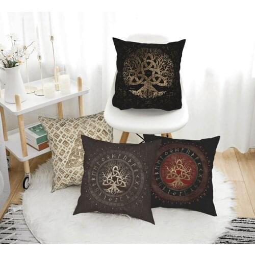 Triquetra And Futhark Runic Alphabet Pillow Case Cushion Viking Ragnar Polyester Decor for Home Car Sofa Body Pillow Cover
