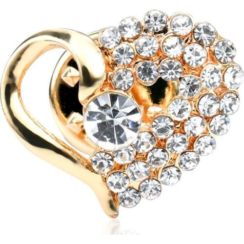 Womens customize Gold Tone Crystal Rhinestone heart shape brooch Pin for Valentines Day gifts