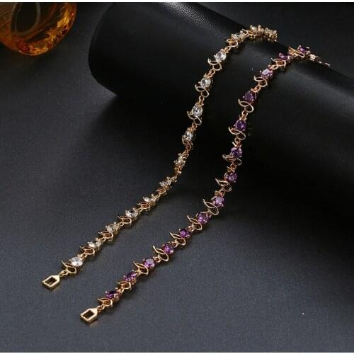 2020 NoEnName_Null Luxurious Purple Cz Bracelet Unique Design Pink Gold Color Pear Cut AAA Cubic Zirconia Bracelets for Women