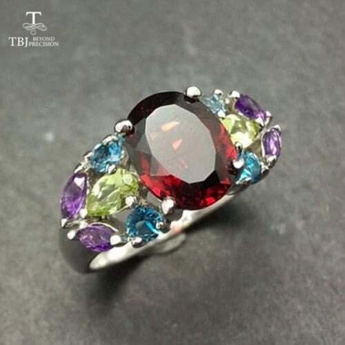 TBJ,Natural Colorful Gemstone high end Rings with Garnet peridot topaz amethyst in 925 sterling silver women wedding party gift