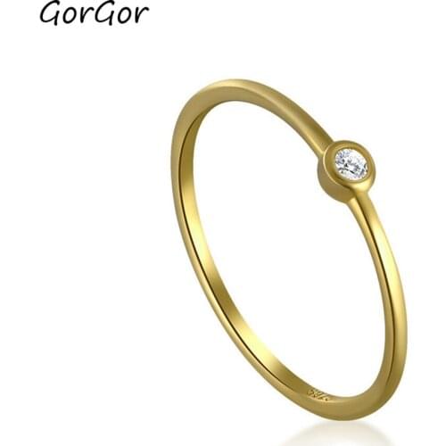 GorGor Rings Women 925 Sterling Pattern Gold Plate Mosaic Single Zircon Simplicity Temperament Wedding Jewelry 60100996090C