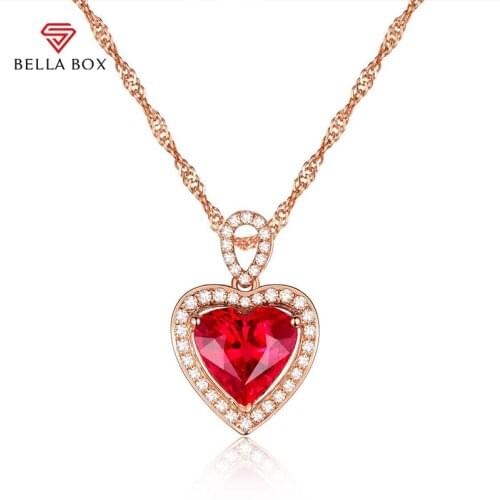 BELLA BOX Luxury 925 Sterling Silver Women Necklace With Ruby Heart Shape Pendant Silver Fine Jewelry Gift 2021 New Trendy
