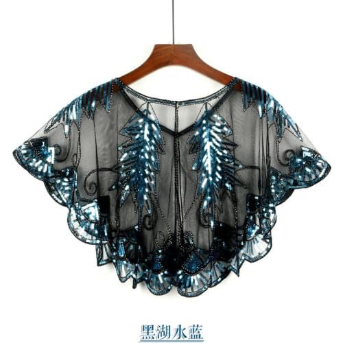 1920s Shawl Wraps Sequin Beaded Evening Cape Bridal Bolero Flapper Cover Up Versatile Mesh Lace Cardigan 7635