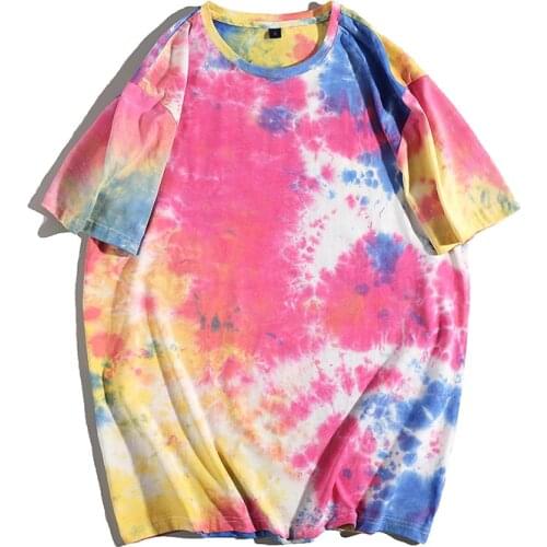 Artsy Fashion Style Men T-Shirt 100% Cotton Breathable Loose Type O Neck Tie Dyed Summer Surfing Wear In 180gsm Quick Dry Fabric