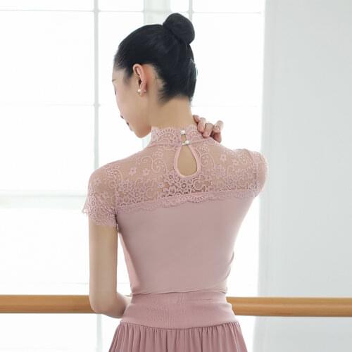 Ballet T shirt Women Lace Dance Tops Ballerina Dancewear Mock Neck Women T shirt Nylon Ballet Clothes Dance costumes Activewear