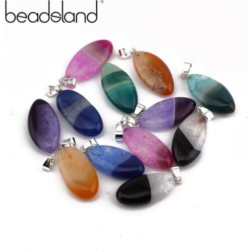 Beadsland colourful mixture oval nature stone pendant fashionable man women make pendant necklace high quality stone pendant
