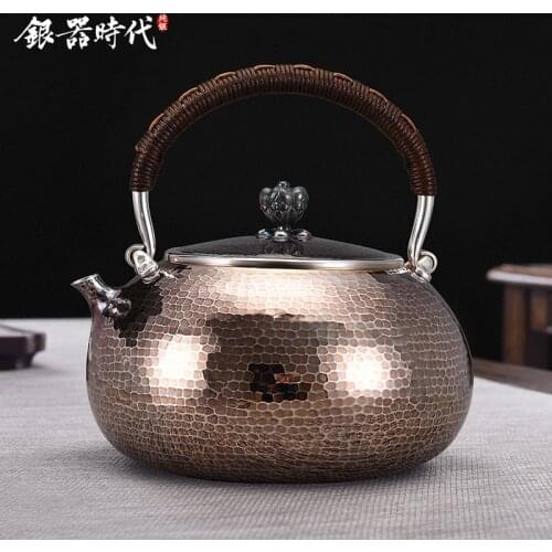 Ag999 Sterling Silver Teapot Hand-Carved Kitchen Utensils Handmade Coffee Tea Pot
