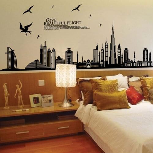 170*85cm Dubai City Building Wall Sticker for Kids Rooms High Building Decorative Vinyls for Walls Room Decoration Sticker Mural