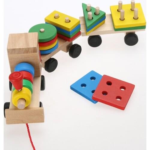 Vehicle Wooden Blocks Train Early Educational Kid Baby Wooden Solid Wood Stacking Train Toddler Block Toy Set Baby Birthday Gift