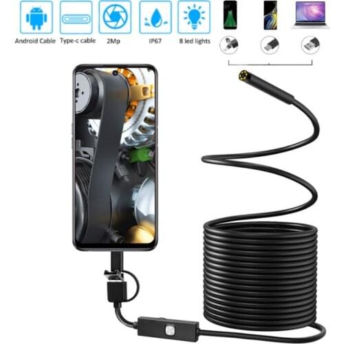3 in 1 Endoscope IP67 Waterproof Borescope 8.0mm Inspection Snake Mini Camera 720P with USB Adapter for Android iphone