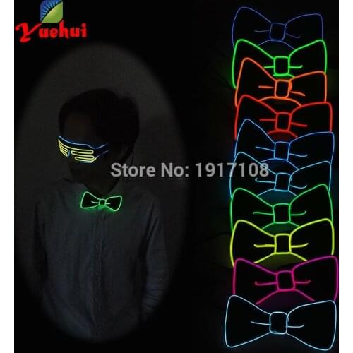 High-grade glittery 10 color Sound active EL wire Bow tie Party decor LED Bow tie battery powered for DJ,Christmas,Wedding gift