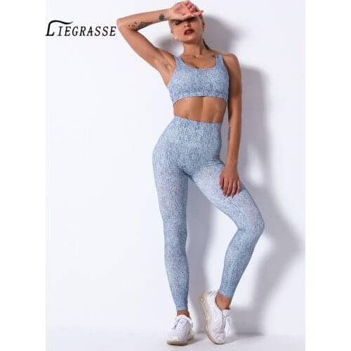 Liegrasse Yoga Set 2 Piece Set Women Workout Clothes Seamless Women Gym Clothing Athletic Sports Suit Bra Leggings Set