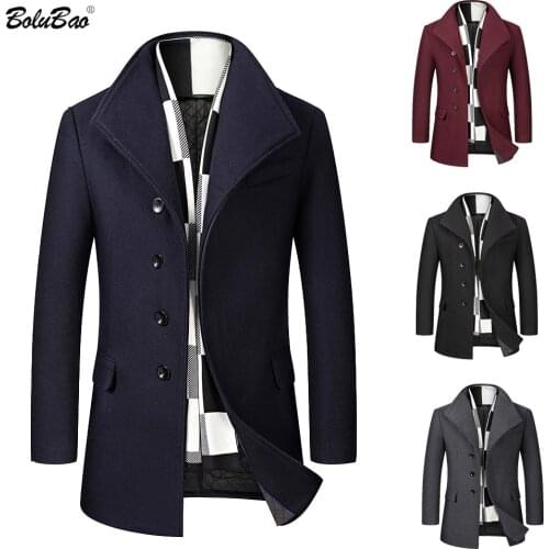 BOLUBAO Wool Blend Coat Men Quality Brand Mens Casual Wild Wool Overcoat Male Trend Solid Color Wool Coat (Send Scarf