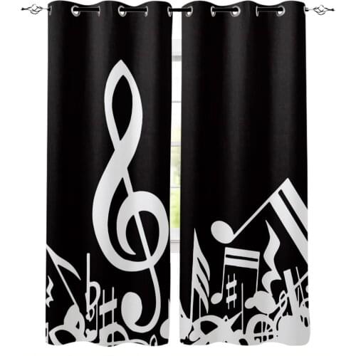 Musical Note Black White Blackout Curtains For Living Room Window Curtains For Bedroom Kitchen Curtains Drapes Blinds