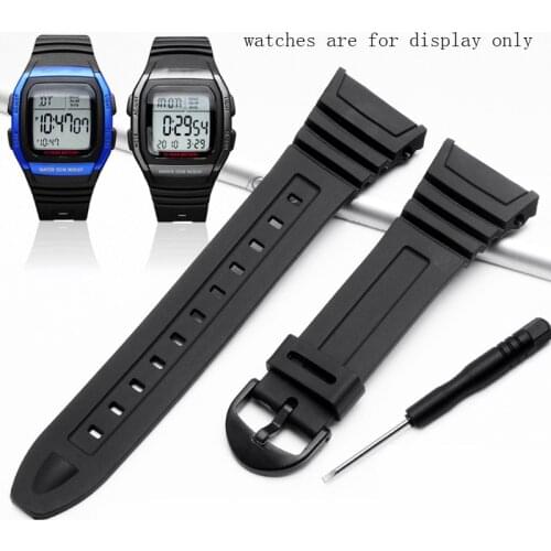 Soft Resin Watchband Black Strap With Pin Bukcle Replacememt Belt For W-96H 1A 2A 9A Rubber Wristband Accessories
