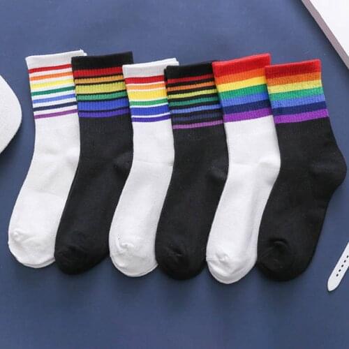 Fashion Women Striped Rainbow Socks Streetwear Harajuku Cotton Socks Candy Color Casual Tide Pop Socks Female Christmas Gifts