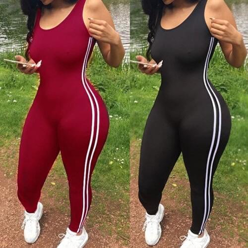 New Fashion Ladies Soft Casual Clubwear Elegant Women Sexy Women Slim Sleeveless Line Athletic Jumpsuit Bodysuit