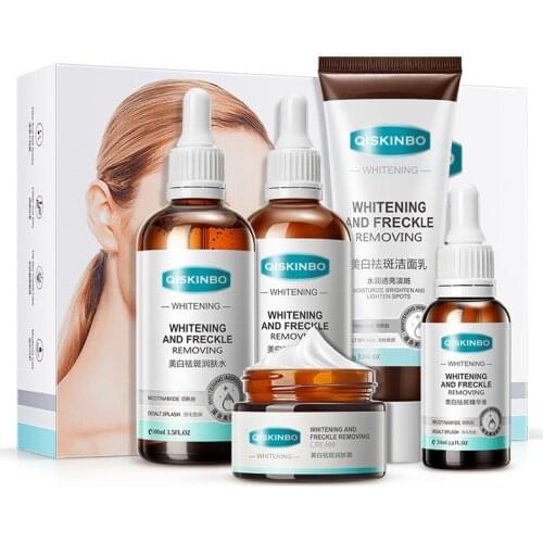 Whitening Anti-Freckle Skin Care Set 5 PCS Facial Cleanser Toner Essence Lotion Cream Remove Black Dots Moisturizing Cleaning P