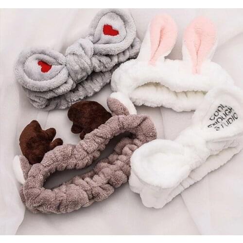 1PCS Japan And South Korea New Plush Rabbit Ears Hair Dand Flannel Cat Ears Knotted Elastic Face Wash Bow HairAccessories