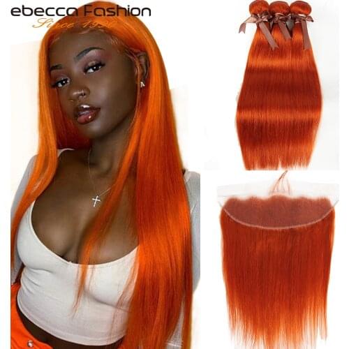 Rebecca Orange Bundles With Frontal Straight Hair Frontal With Bundles Brazilian Remy Human Hair 3 Bundles With Closure