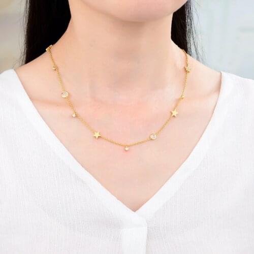 S925 Sterling Silver Light Luxury Necklace Fashion Retro Valentines Day Gift Star Inlaid White Moonstone Necklace for Women