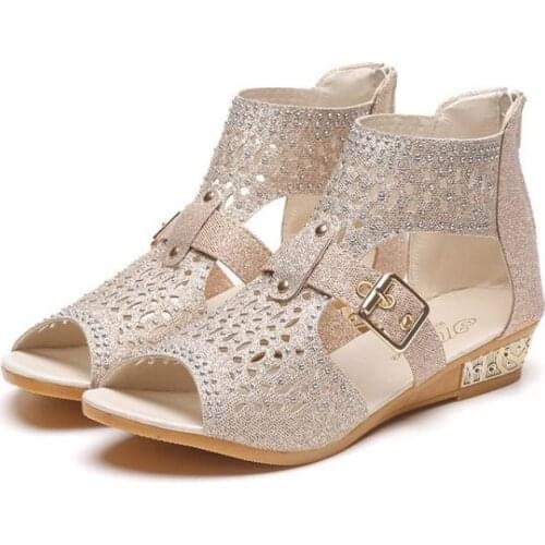 Wedge Sandals for Women Casual Summer Crystal Rhinestone Sandals Ankle Strap Open Toe Espadrille Platform Sandals