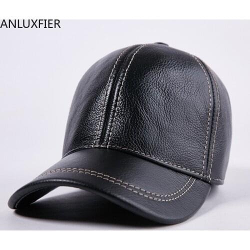 H6916 Thin Genuine Leather Hat Mens Autumn Winter Visor Cap Male Middle-aged Dad Cowhide Hats Men Fashion High Quality Caps