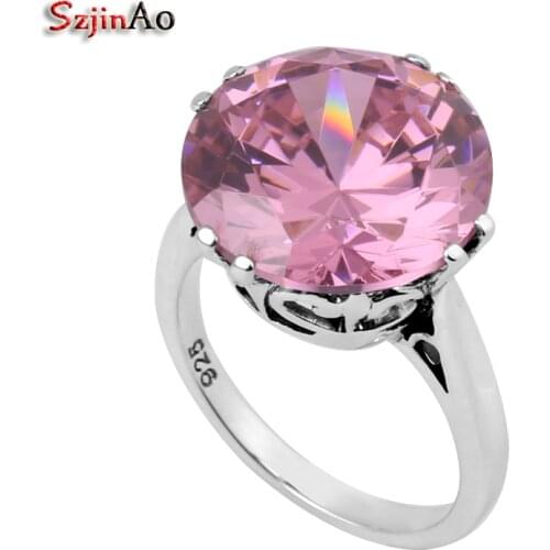 Szjinao Victoria Punk Antique Engagement Pink Stone Crystal Jewelry 925 Silver Jewelry Wedding Ring for Christmas Gift