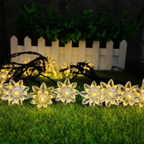 Solar 7M 6.5M 5M Outdoor Waterproof Fairy String Lights Lotus Shaped LED Light String Garden Holiday Wedding Party Decoration