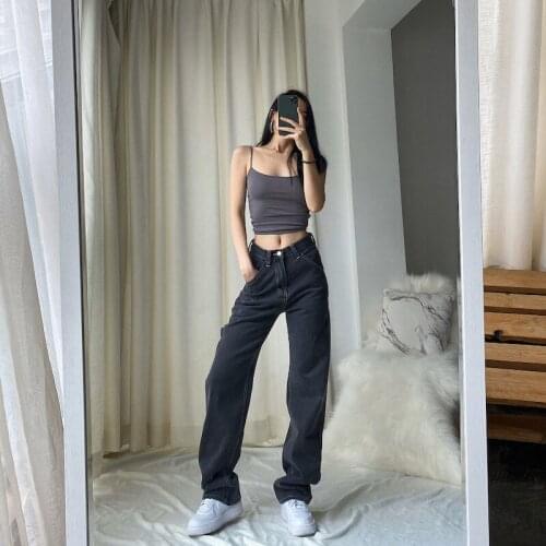 Vintage Quality Harajuku Straight Pants Woman Jeans High Waist Clothes Wide Leg Denim Clothing Blue Streetwear