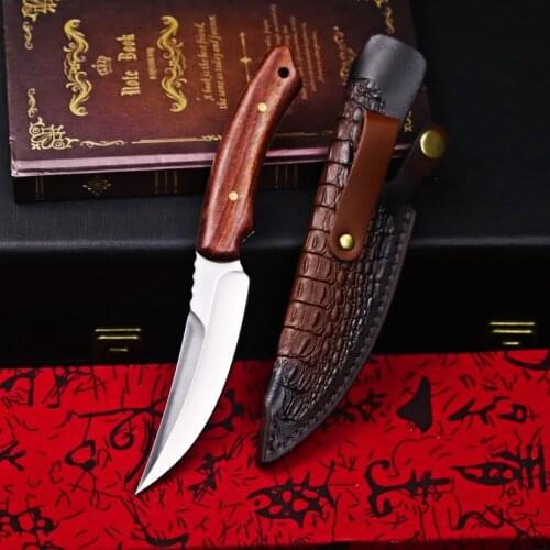 Japan Mirror Light Outdoor Straight Knife Redwood Handle Clump Tactical Knife Hand Milled Sharp hunting Knife Camping Knife