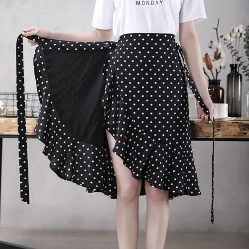 2021 Summer New High Waist Mermaid Skirt One Piece Polka Dot Skirt Chiffon Irregular Ruffled Strap Wrap Skirt