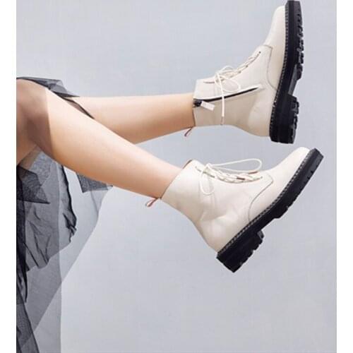 Boots Female 2021 Genuine Leather Women Booties Lace Up White winter women shoes Non-slip girl Martin boots