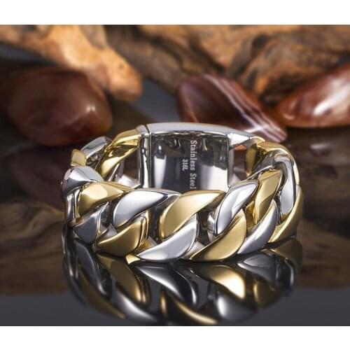Titanium steel cool men gold and silver color wide bracelet between gold and stainless steel jewelry