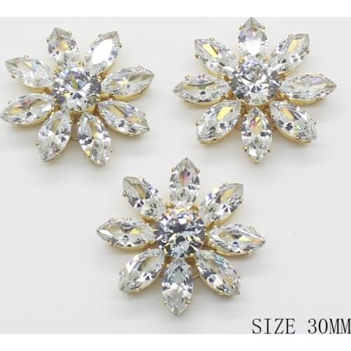 ZMASEY New Zircon Buttons 2Pcs/Lot 30mm Flower Button Gold Handwork Accessories Festival Decor Diameter Supplies For Wholesale