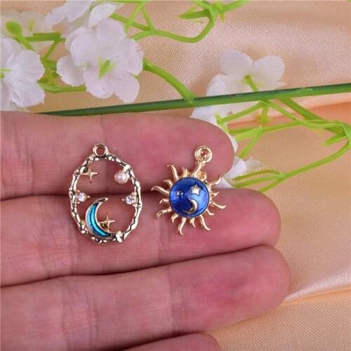 10pcs Sun Moon Star pearl Metal Enamel Charms for Earring Bracelet DIY Jewelry Making
