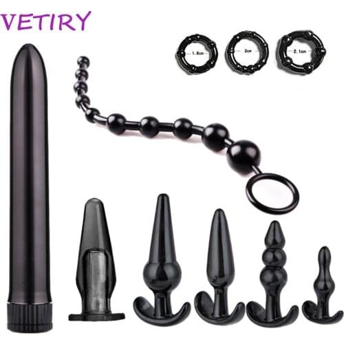VETIRY 10 Pcs Bullet Dildo Vibrator Anal Plug Set Sex Toys For Woman Men Prostate Massager Anus Stimulator Penis Ring Butt Bead